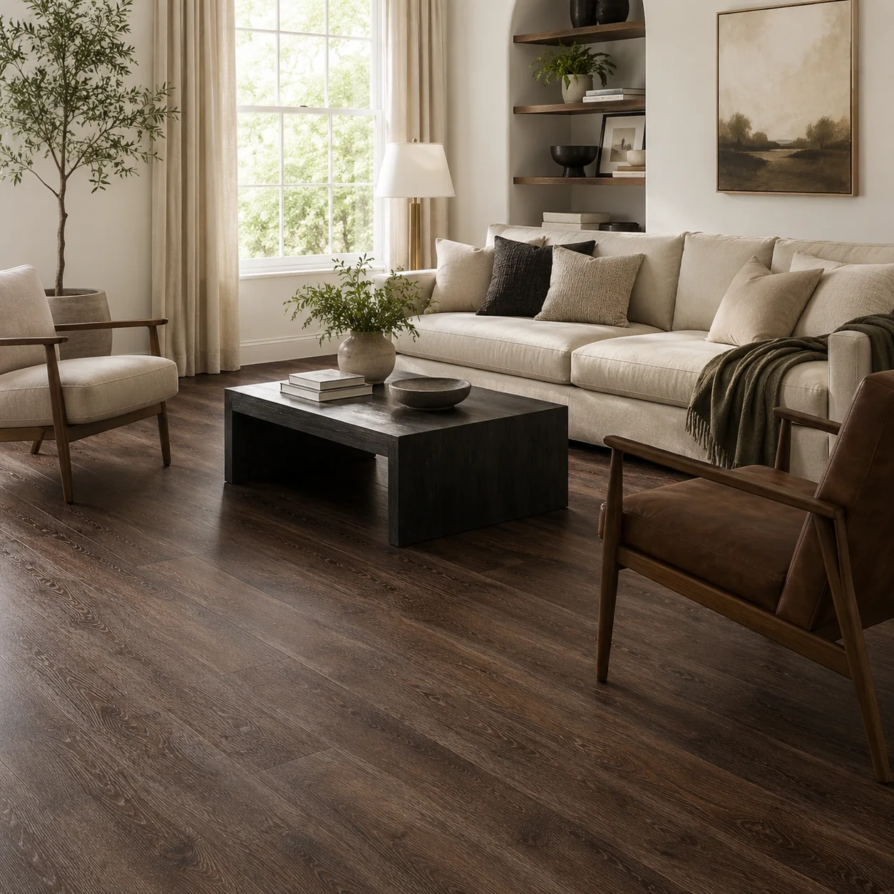 Bark LVP flooring material color sample available from FIR Flooring and Stairs