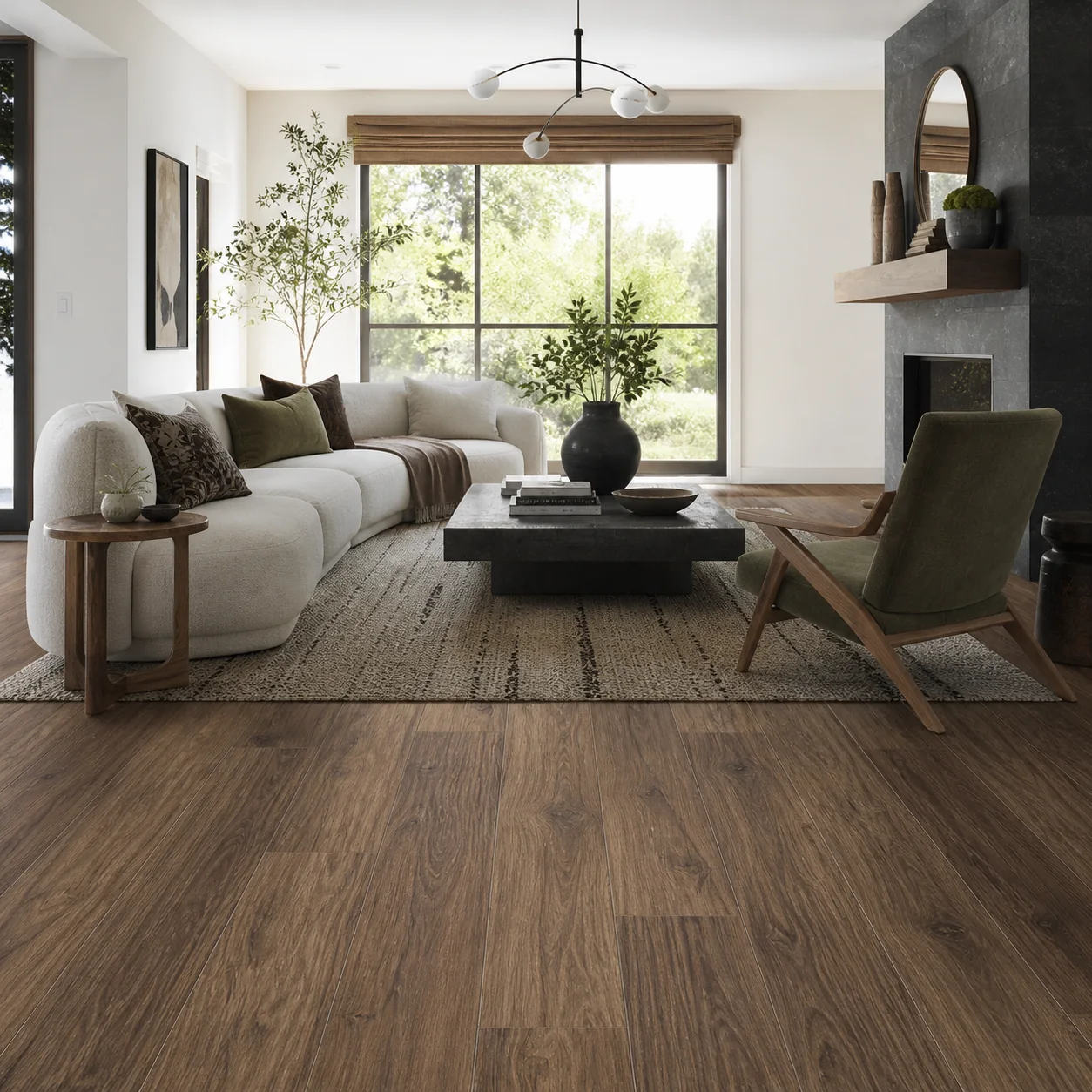 Coffee Bean LVP flooring material color sample available from FIR Flooring and Stairs