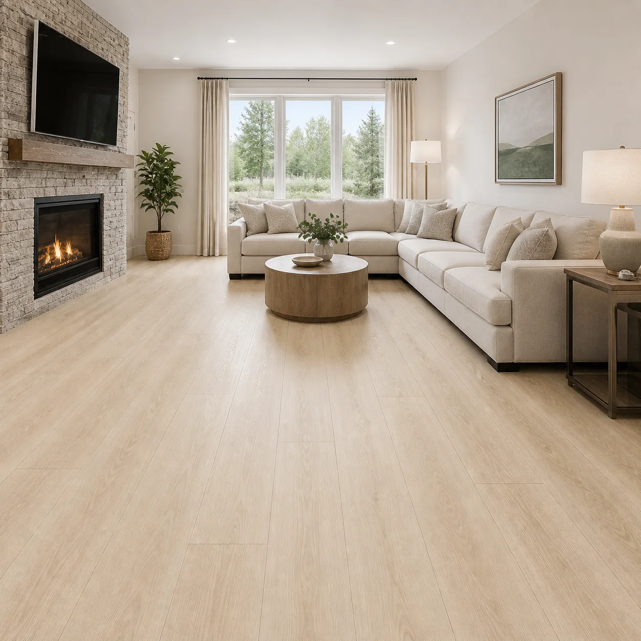 Cream Maple LVP flooring material color sample available from FIR Flooring and Stairs