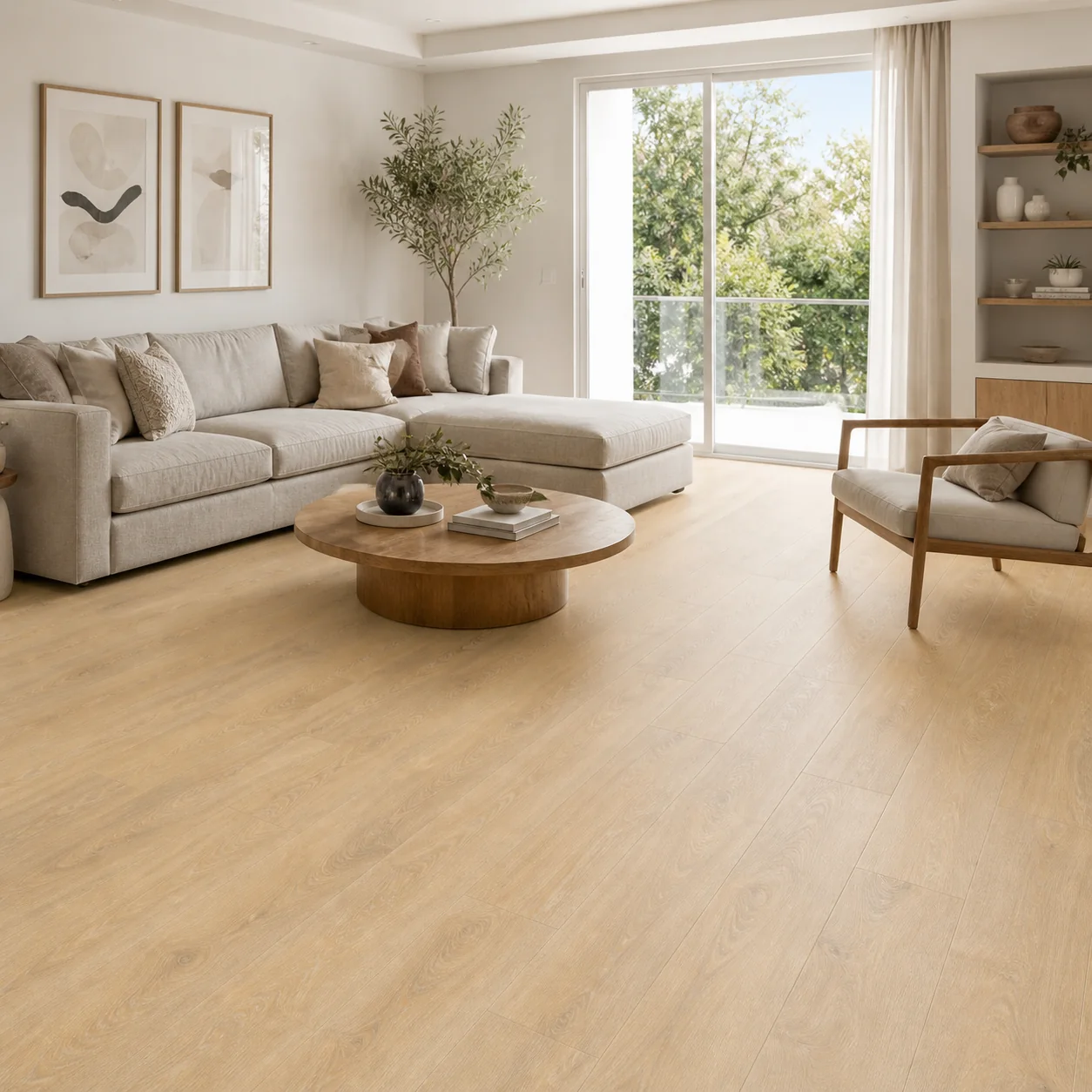 Desert Sand LVP flooring material color sample available from FIR Flooring and Stairs