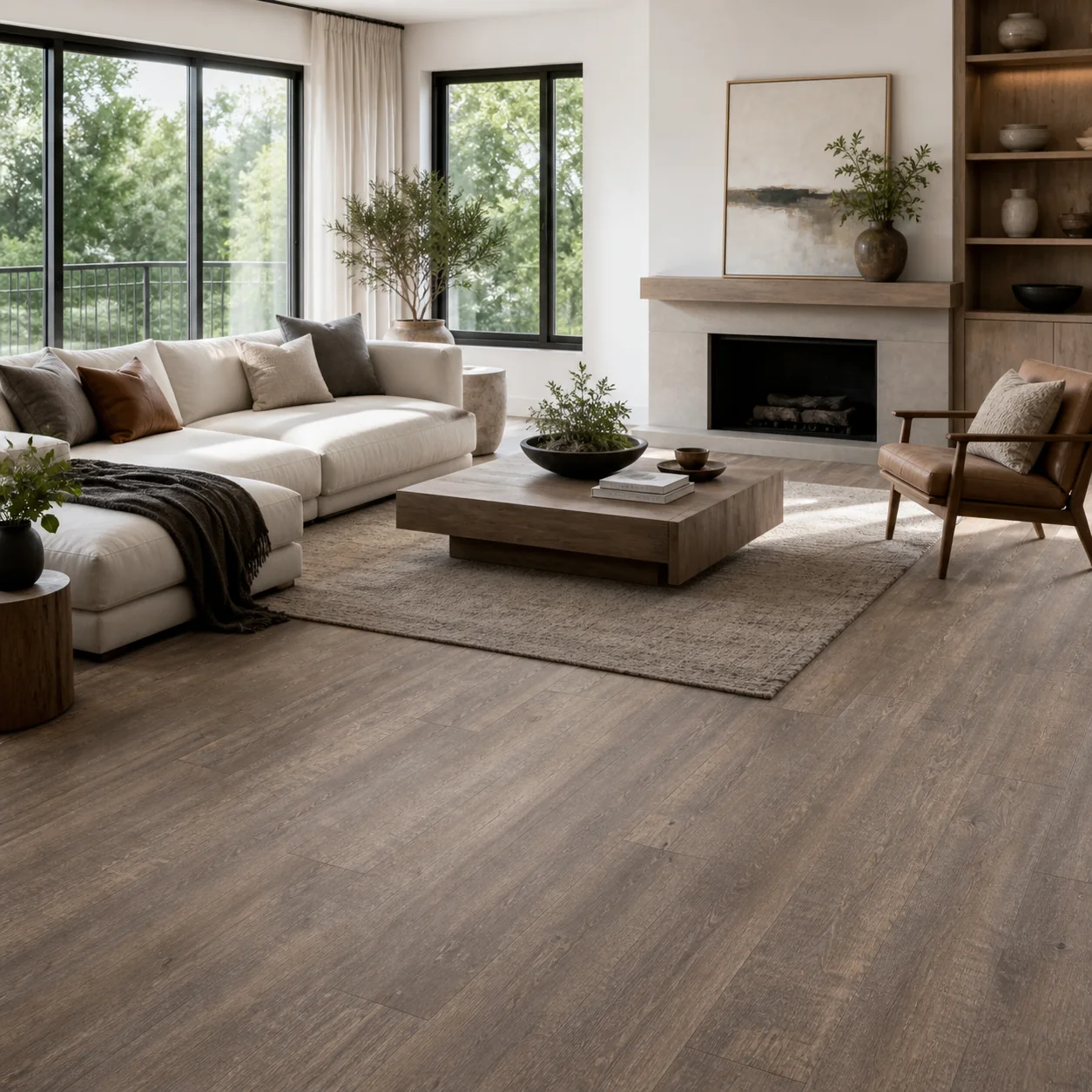 Driftwood LVP flooring material color sample available from FIR Flooring and Stairs
