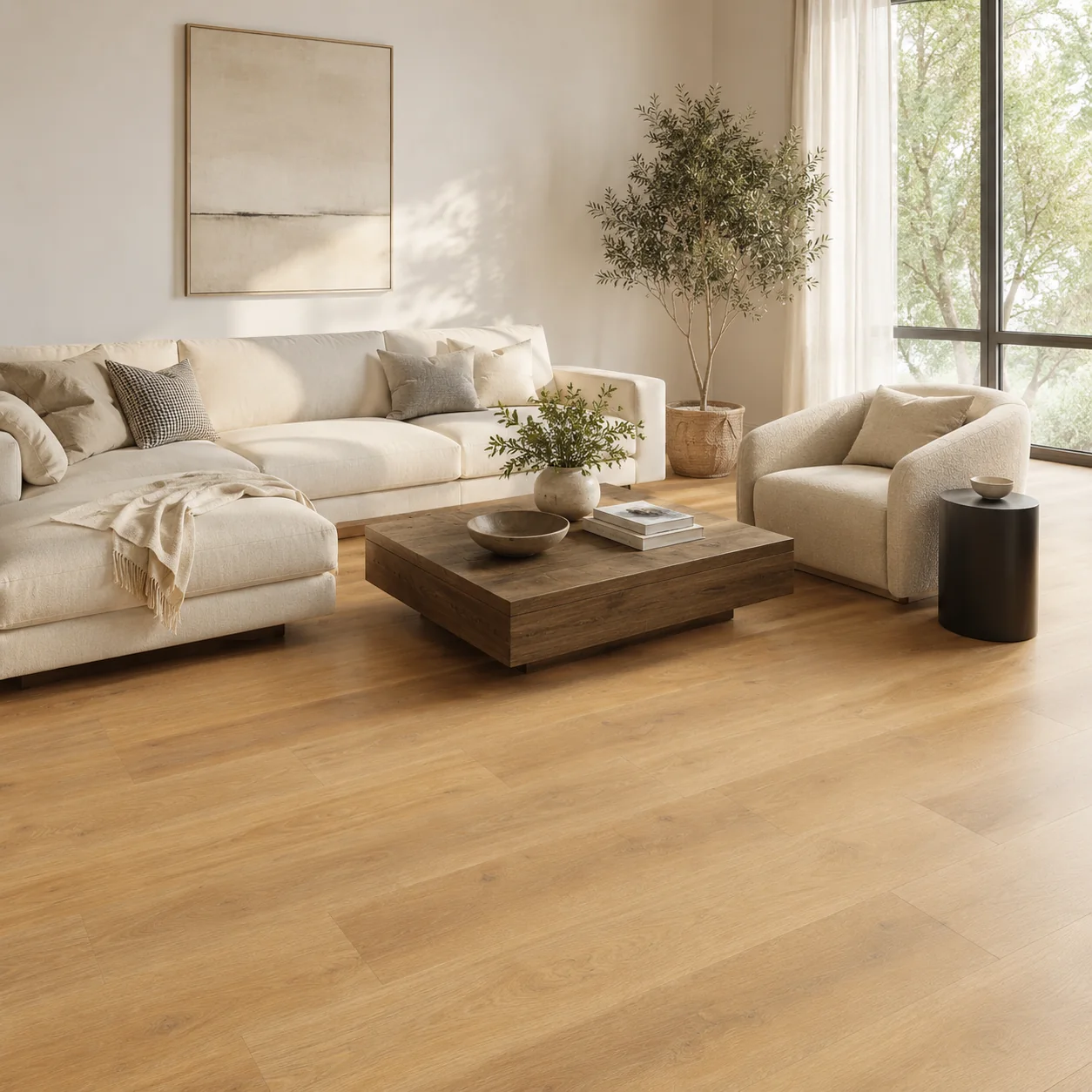 Honey LVP flooring material color sample available from FIR Flooring and Stairs