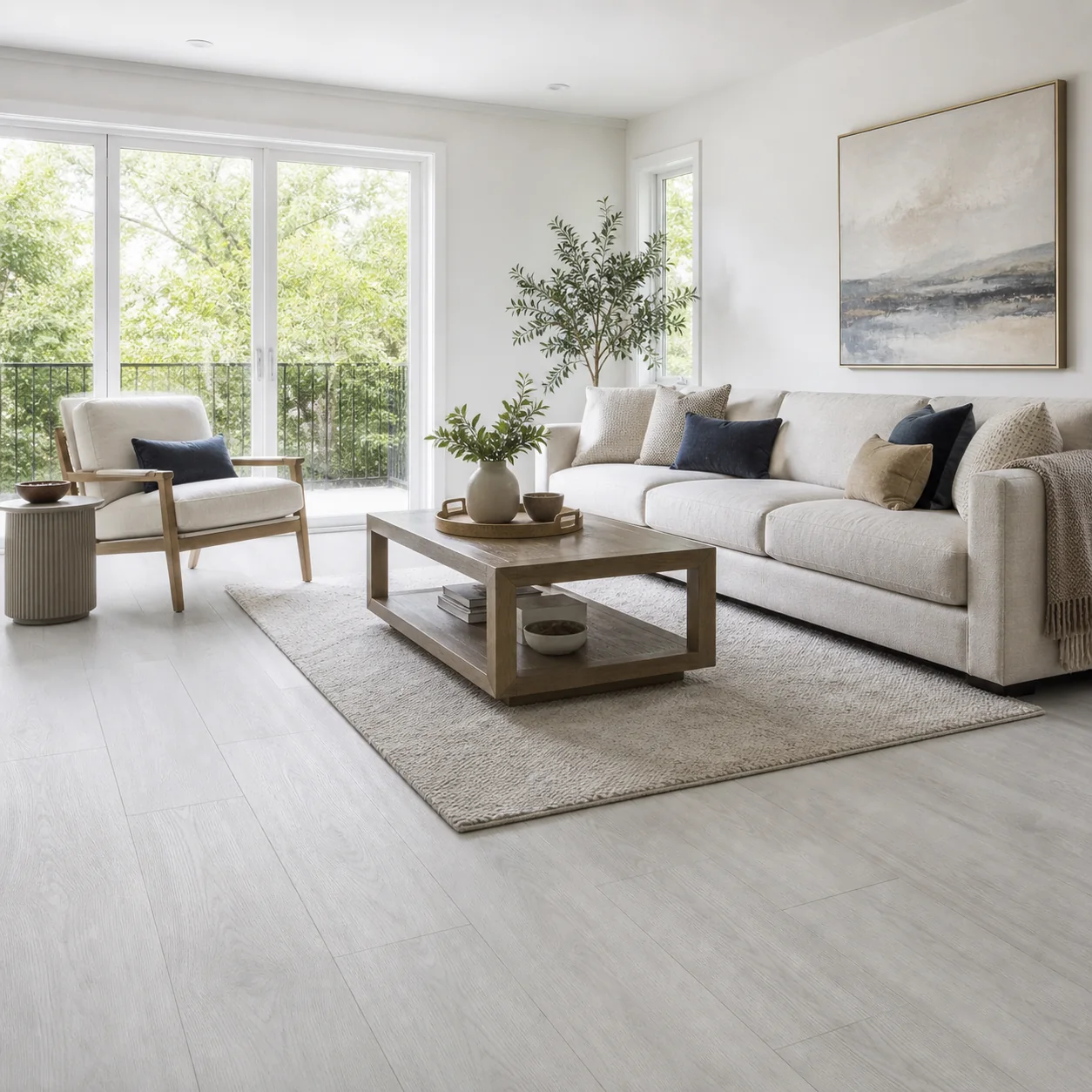 Mist Gray LVP flooring material color sample available from FIR Flooring and Stairs