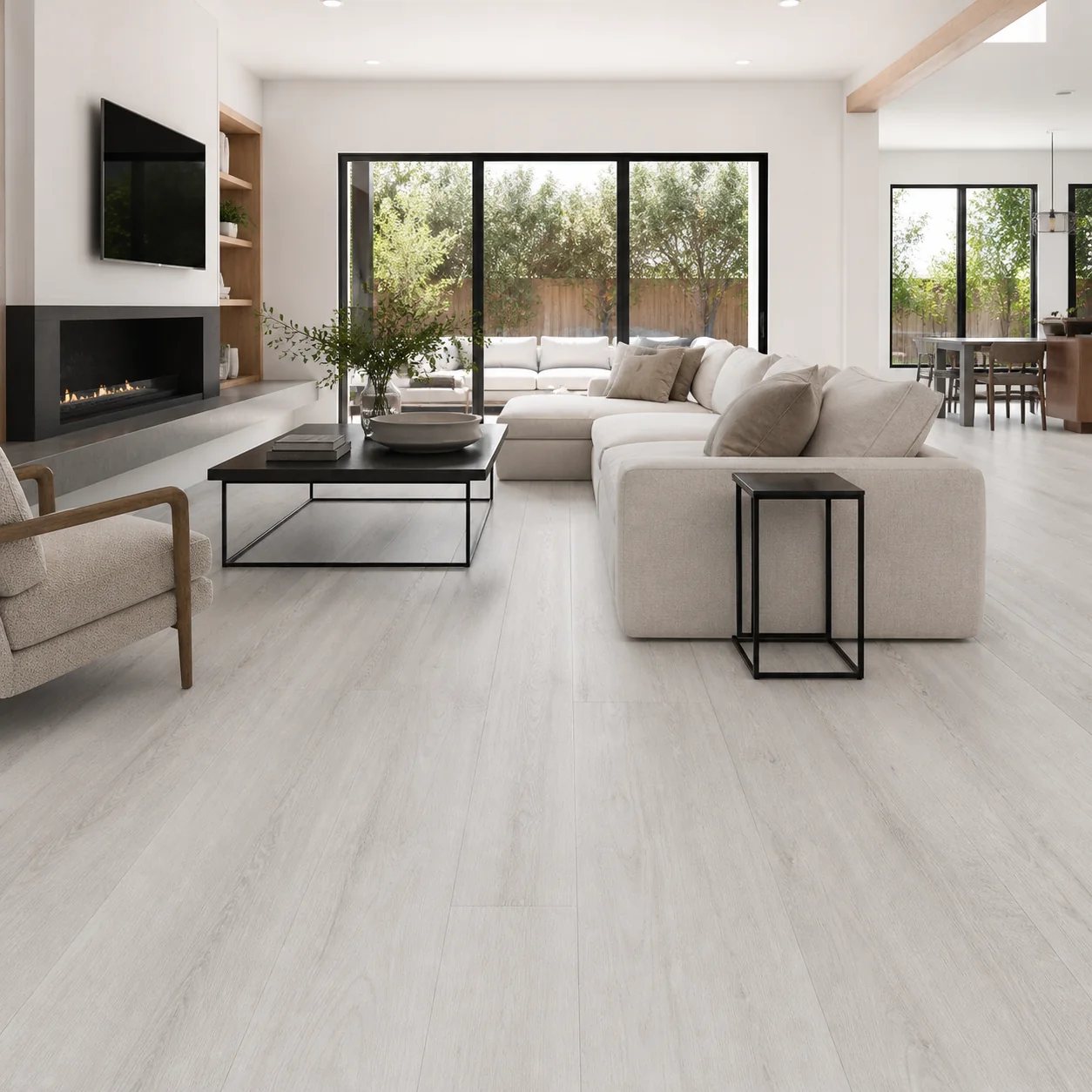 Snow Oak LVP flooring material color sample available from FIR Flooring and Stairs