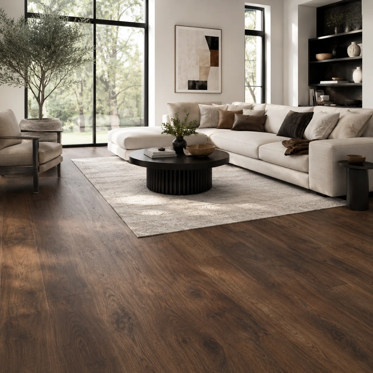 Walnut LVP flooring material color sample available from FIR Flooring and Stairs